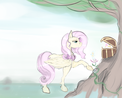 Size: 1500x1200 | Tagged: safe, artist:zakkurro, fluttershy, g4, element of kindness, female, solo, treasure chest