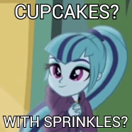 Size: 186x186 | Tagged: safe, edit, screencap, sonata dusk, equestria girls, g4, my little pony equestria girls: rainbow rocks, cupcake, cute, female, image macro, meme, solo, sonatabetes, sprinkles