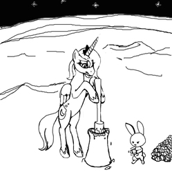 Size: 787x791 | Tagged: artist needed, safe, angel bunny, princess luna, rabbit, g4, mochi, monochrome, moon, s1 luna