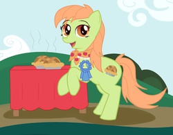 Size: 761x593 | Tagged: safe, artist:dunkinbean, granny smith, g4, female, pie, solo, younger