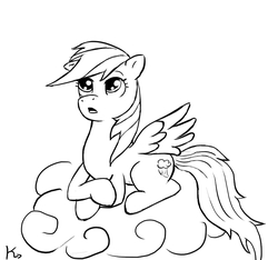 Size: 891x835 | Tagged: artist needed, safe, rainbow dash, g4, cloud, female, monochrome, solo