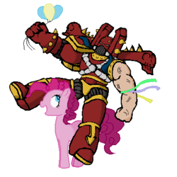 Size: 400x400 | Tagged: artist needed, source needed, safe, pinkie pie, human, g4, balloon, chaos, chaos space marine, crossover, humans riding ponies, kharn the betrayer, khorne, riding, warhammer (game), warhammer 40k, world eaters