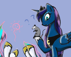 Size: 1024x819 | Tagged: safe, artist:no-shining-knight, princess celestia, princess luna, tiberius, g4