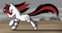 Size: 3125x1691 | Tagged: safe, artist:koshakevich, oc, oc only, oc:blackjack, cyborg, pony, unicorn, fallout equestria, fallout equestria: project horizons, amputee, cybernetic legs, level 1 (project horizons), solo, vector