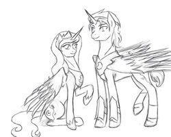 Size: 1024x819 | Tagged: safe, artist:no-shining-knight, princess luna, g4, monochrome, prince artemis, rule 63, solo