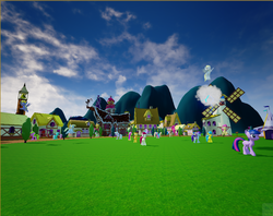 Size: 1053x834 | Tagged: safe, roseluck, twilight sparkle, alicorn, pony, g4, 3d, female, mare, oculus rift, ponyville, ponyvrville, twilight sparkle (alicorn)