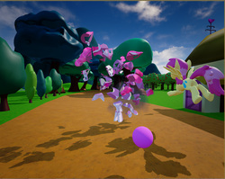 Size: 1054x839 | Tagged: safe, screencap, pinkie pie, g4, 3d, oculus rift, ponyville, ponyvrville