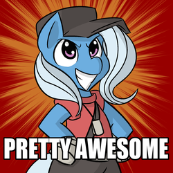 Size: 1500x1500 | Tagged: safe, artist:fauxsquared, trixie, pony, unicorn, g4, awesome, crossover, female, image macro, mare, meme, scout (tf2), solo, team fortress 2