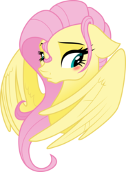 Size: 6000x8219 | Tagged: safe, artist:schmuzart, fluttershy, pegasus, pony, g4, absurd resolution, blushing, female, floppy ears, frown, looking away, portrait, shy, simple background, solo, spread wings, transparent background, vector