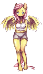 Size: 523x911 | Tagged: safe, artist:nitronic, fluttershy, anthro, g4, clothes, female, pixiv, shorts, solo, tank top