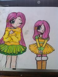 Size: 440x589 | Tagged: safe, artist:jacquilltheunicorn, fluttershy, human, g4, female, humanized, solo, traditional art