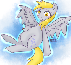 Size: 400x368 | Tagged: safe, artist:divided-s, derpy hooves, pegasus, pony, g4, belly, female, mare, pixiv, pregnant, solo