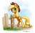 Size: 1024x985 | Tagged: safe, artist:cannibalus, applejack, earth pony, pony, g4, bipedal, bipedal leaning, cute, female, fence, jackabetes, looking at you, raised leg, smiling, solo