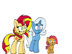 Size: 800x600 | Tagged: safe, artist:turkleson, babs seed, sunset shimmer, trixie, earth pony, pony, unicorn, g4, animated at source, sunset-answers, tumblr
