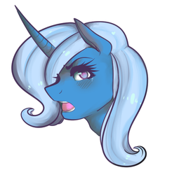 Size: 553x564 | Tagged: safe, artist:burgerlicious, trixie, pony, unicorn, g4, blushing, bust, female, looking at you, mare, open mouth, solo