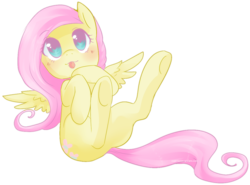 Size: 1104x815 | Tagged: safe, artist:cyahna, fluttershy, pony, g4, :p, blushing, cute, female, legs in air, lying down, on back, shyabetes, simple background, solo, tongue out, transparent background
