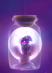 Size: 795x1100 | Tagged: safe, artist:catitty, twilight sparkle, alicorn, pony, g4, bottle, female, mare, moon, pony in a bottle, rainbow thread, solo, twilight sparkle (alicorn)