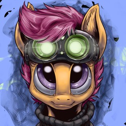 Size: 1200x1200 | Tagged: safe, artist:aphexangel, scootaloo, g4, female, looking at you, night vision goggles, solo, stalkerloo