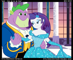 Size: 866x721 | Tagged: safe, artist:mikedugan, rarity, spike, equestria girls, g4, beauty and the beast, beefspike, clothes, crossover, dancing, disney, disney princess, dress, female, male, pairings, parody, ship:sparity, shipping, straight
