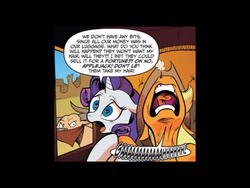 Size: 1024x768 | Tagged: safe, official comic, applejack, doc holstein, rarity, bull, g4, spoiler:comic, angry, female, nose in the air, nostril flare, snorting, solo, sweat