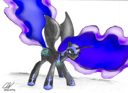 Size: 1716x1257 | Tagged: safe, nightmare moon, princess luna, g4, attack, color, female, fight, princess, rpg, solo