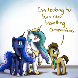 Size: 1200x1200 | Tagged: safe, artist:anticular, doctor whooves, princess celestia, princess luna, time turner, alicorn, earth pony, pony, ask sunshine and moonbeams, g4, doctor who, female, male, mare, peytral, stallion, tumblr