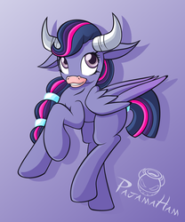 Size: 5000x6004 | Tagged: safe, artist:pajama-ham, oc, oc only, oc:morning wish, hybrid, absurd resolution, gradient background, interspecies offspring, offspring, parent:iron will, parent:twilight sparkle, solo