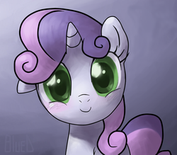 Size: 900x788 | Tagged: safe, artist:bluedrg19, edit, sweetie belle, pony, unicorn, g4, blushing, c:, cute, diasweetes, female, filly, floppy ears, happy, looking at you, smiling, solo