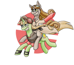 Size: 1000x883 | Tagged: safe, artist:taritoons, oc, oc only, oc:buttercheese, oc:twisted gears, butts company, ponies riding ponies, riding, team fortress 2