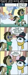 Size: 710x1895 | Tagged: safe, artist:joeywaggoner, artist:taritoons, derpy hooves, doctor whooves, time turner, oc, oc:silver mist, oc:tick tock, classical unicorn, pegasus, pony, g4, cloven hooves, comic, comic strip, female, horn, leonine tail, mare, snowpony, timeout with doctor whooves, unshorn fetlocks