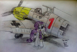Size: 1024x691 | Tagged: safe, artist:blueboxdave, rarity, tom, g4, bf-109, plane, pose
