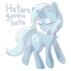 Size: 800x800 | Tagged: safe, artist:mewball, trixie, pony, unicorn, g4, female, haters gonna hate, mare, meme, simple background, solo, tongue out