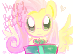 Size: 1600x1200 | Tagged: safe, artist:noname-sami, fluttershy, g4, birthday, female, present, sketch, solo