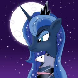 Size: 3000x3000 | Tagged: safe, artist:sadlylover, princess luna, tiberius, alicorn, pony, g4, high res, moon, night, night sky, stars