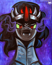 Size: 636x800 | Tagged: safe, artist:php174, king sombra, pony, umbrum, unicorn, g4, bust, crown, fangs, jewelry, looking at camera, looking at you, male, regalia, solo, traditional art