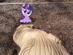 Size: 2592x1944 | Tagged: safe, artist:dm29, artist:tokkazutara1164, twilight sparkle, g4, female, filly, filly twilight sparkle, irl, looking up, photo, ponies in real life, shoes, sitting, slide, solo, vector