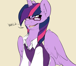 Size: 1280x1120 | Tagged: dead source, safe, artist:rainbowscreen, twilight sparkle, alicorn, pony, ask the gaylord, g4, clothes, dusk shine, glasses, prince dusk, rule 63, solo, twilight sparkle (alicorn), vest