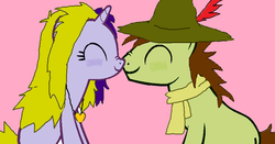 Size: 924x486 | Tagged: safe, artist:lolliangel123, boop, eyes closed, moomins, ms paint, nose wrinkle, noseboop, nuzzling, ponified, smiling, snuffy, snufkin, the moomins
