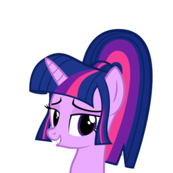 Size: 2500x2500 | Tagged: safe, artist:navitaserussirus, twilight sparkle, g4, alternate hairstyle, female, high ponytail, high res, looking at you, mare, ponytail, simple background, solo, transparent background