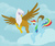 Size: 650x542 | Tagged: artist needed, safe, gilda, rainbow dash, griffon, g4, cloud, cloudy, flying