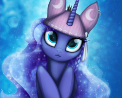 Size: 3227x2604 | Tagged: safe, artist:shaadorian, princess luna, g4, :3, cute, female, filly, hat, high res, looking at you, portrait, solo, woona