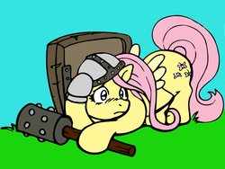 Size: 710x533 | Tagged: artist needed, source needed, safe, fluttershy, g4, female, helmet, shield, solo, weapon