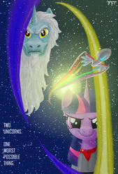 Size: 800x1183 | Tagged: safe, artist:lazytriggerfinger, star swirl the bearded, twilight sparkle, g4, movie poster, star trek, star trek: generations