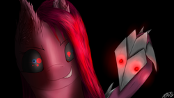 Size: 2560x1440 | Tagged: safe, artist:deviousfate, pinkie pie, g4, blade, dark, female, glowing, pinkamena diane pie, solo