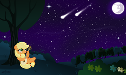 Size: 5536x3300 | Tagged: safe, artist:godoffury, applejack, g4, banjo, crying, moon, musical instrument, shooting star