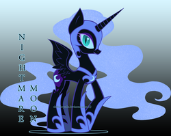 Size: 1685x1343 | Tagged: safe, artist:chibichrysalis, nightmare moon, g4, female, looking at you, raised hoof, solo, spread wings