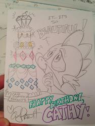 Size: 768x1024 | Tagged: safe, artist:andypriceart, spike, g4, cake, cathy weseluck, jewels, male, solo, traditional art