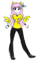 Size: 1005x1652 | Tagged: safe, artist:solweig, fluttershy, human, parasprite, g4, eared humanization, female, humanized, solo, winged humanization