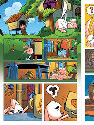 Size: 720x960 | Tagged: safe, idw, official comic, angel bunny, beaver, bird, chipmunk, squirrel, g4, spoiler:comic, spoiler:comic23, coffee mug, comic, fluttershy's cottage, idw advertisement, preview