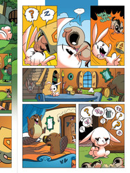 Size: 720x960 | Tagged: safe, idw, official comic, angel bunny, bear, beaver, bird, chipmunk, friendship is magic #23, g4, spoiler:comic, coffee mug, comic, fluttershy's cottage, idw advertisement, preview, thought bubble